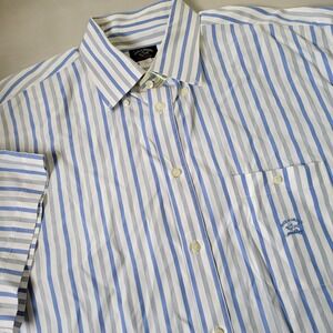 Paul & Shark Men's‎ 46-18 XXL Short Sleeve Button Down Blue Gray Plaid Shirt